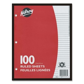 Hilroy HLR05235 7mm Ruled with Margin Filler Paper-100 Sheets-Printed-3-Ring Binding-24 Lb Basis Weight-10.9" (276.1 Mm) x8.4" (212.6 Mm)-White Paper-100/Pack