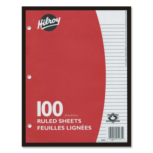Hilroy HLR05235 7mm Ruled with Margin Filler Paper-100 Sheets-Printed-3-Ring Binding-24