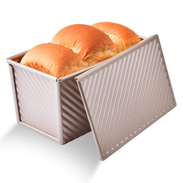 SUNCITY Aluminum Pullman Loaf Pan, 1 lb, Gold, Nonstick, Anodized,