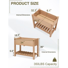 Psilvam Planter Box Raised Garden Bed, Poly Lumber Raised Garden Beds Outdoor with Storage Racks and Tarps, Superior to Cedar Elevated Garden Bed, for Balcony and Porch, 350 lbs Load (Teak Color)