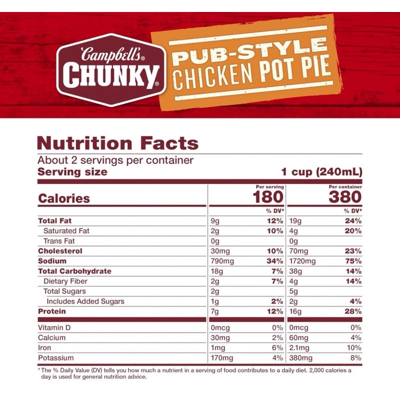 Campbell's Chunky Soup, Pub-Style Chicken Pot Pie Soup, 18.8 oz