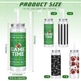 Kochorie 24 Pcs Football Plastic Cups with Lids and Straws, 16.9 Oz Reusable Football Party Cups Bulk Clear Drink Cup for Birthday Sports Themed Party Supplies