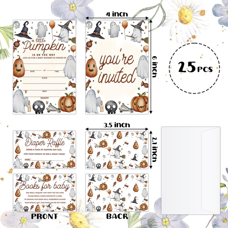 ZEDEV Deluxe Baby Shower Invitations 25 Sets, A Little Pumpkin