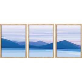 SIGNWIN Framed Ocean Landscape Wall Art, Set of 3 SunPurple Pink Sky Mountain Range Wall Decor Prints, Nature Wilderness Wall Décor for Living Room, Bedroom - 8"x10" Natural