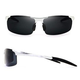 RONSOU Mens Sunglasses Polarized Sport UV Protection Ultralight Al Mg Sunglasses for Men Fishing Driving Golf Silver Frame Gray Lens