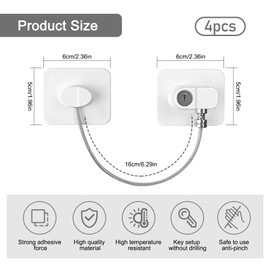 JurciCat Pack of 4 Child Safety Cabinet (White) Cupboard Safety Baby Child Safety Door Fridge Lock No Drilling Required Suitable for Refrigerators Doors Cupboards Windows