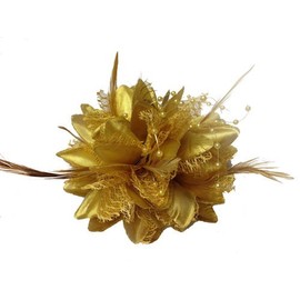 Gold Flora Feather Bead Corsage Hair Fascinator on Hairband Clip & Pin Festive Christmas