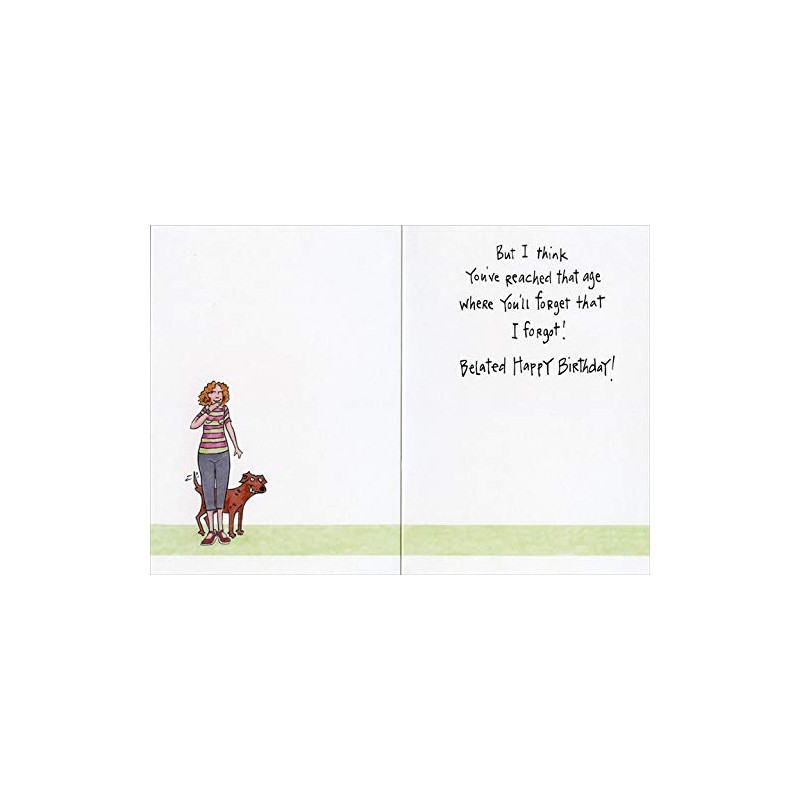 Oatmeal Studios Forgetful Woman Hand on Head Funny/Humorous Belated Birthday