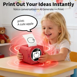 LENGTOUQ AI Voice-Powered Sticker Maker for Kids, Smart Mini Thermal Printer with 6 Art Modes and 3 Rolls Paper, Inkless Portable Thermal Sticker Printer Box for Study Note, Picture, List, DIY, Crafts