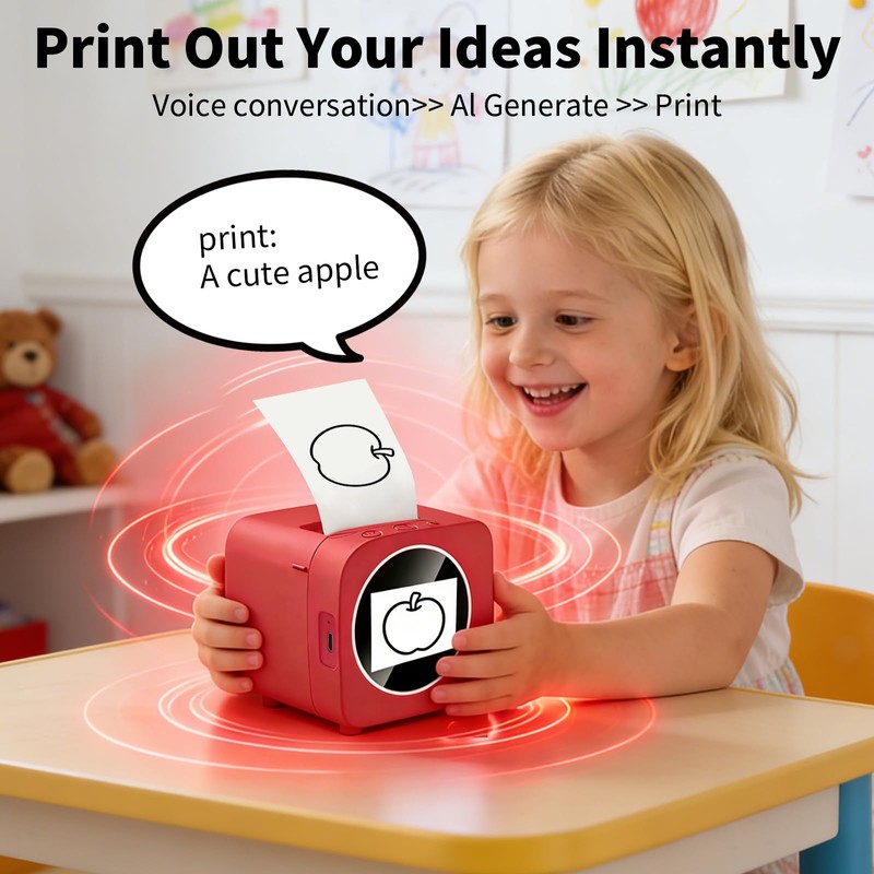 LENGTOUQ AI Voice-Powered Sticker Maker for Kids, Smart Mini Thermal
