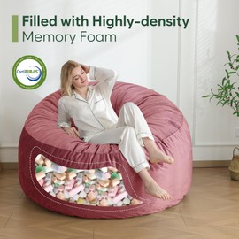 4 Ft Bean Bag Chair, Memory Foam Bean Bag Chairs for Adults with Filling, Round Bean Bag Sofa with Filler Included, Beanbags with Soft Dutch Velvet Fabric,4 Foot,Pink