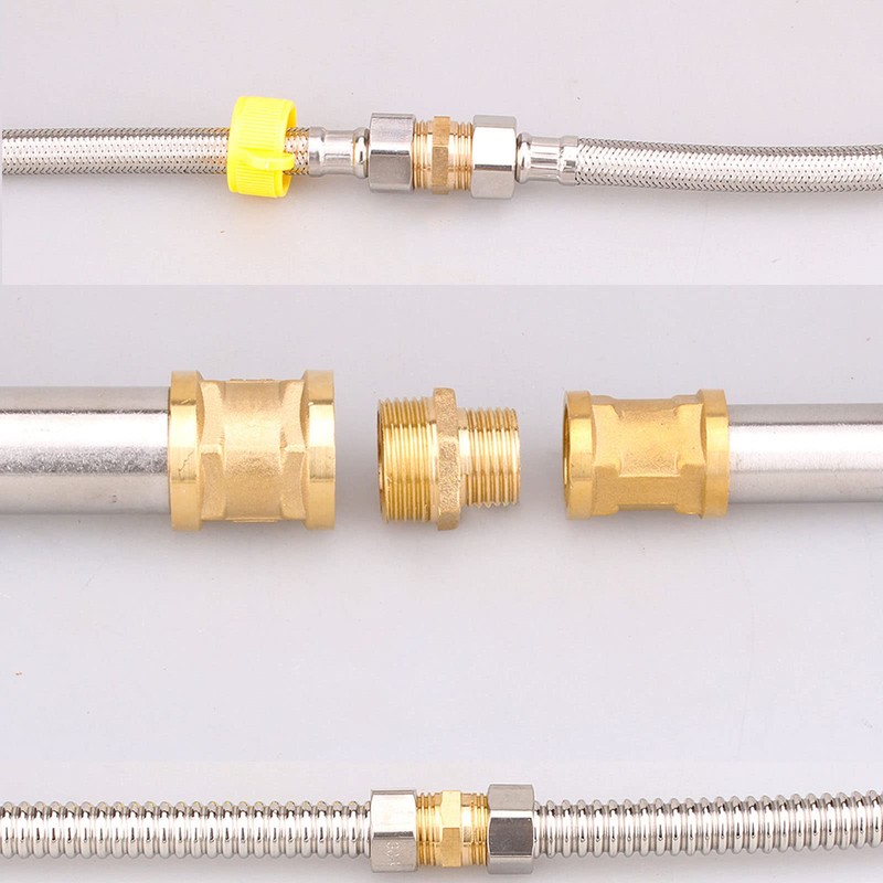 TOP-VIGOR 5Pcs Brass Pipe Fitting Hex Nipple, 1/2" x 1/2"