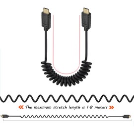 Kework 6 Feet 3A & 10Gbps USB 3.1 Type C Coiled Cable, Straight Male to Straight Male USB C Sync Charging & Data Transferring High Speed Spring Spiral Cord, 4K@60hz AV Monitor Cable