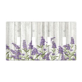 Rustic Wooden Plank Lavender 4 Gang Wall Plate Quad Toggle Light Switch Cover Decorative Outlet Covers Electrical Light Switches Faceplate for Bedroom Bathroom Kitchen Decor