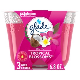 Glade Candle Tropical Blossoms, Fragrance Candle Infused with Essential Oils, Air Freshener Candle, 3-Wick Candle, 6.8 Oz