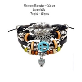 ZIVOM® Handcrafted Black Leather Multi-strand Owl Leaf Bracelet for Men