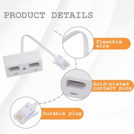YSFSootie Telephone Splitters，2 Way Sockets Splitter，UK Telephone Adapter RJ11 One Male Plug To 2 Female Extender，White Double Phone Socket Adapter for UK Landline(White, 120mm)