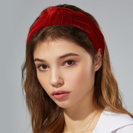 VOCOSTE Velvet Wide Knotted Headband, Women's Hair Band, Hair Band, Red