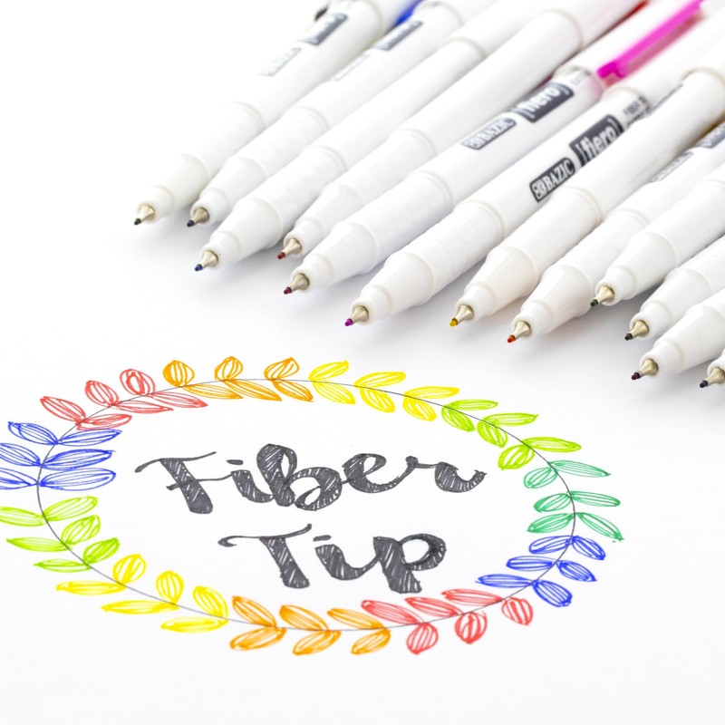 BAZIC Products Fiero Fiber Tip Pen, Fineliner Pens 0.4mm Red
