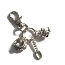 TEA lover themed charm bag clip keyring gift, cup of tea lover birthday Xmas present, spoon tea bag charms afternoon tea drinker novelty favors