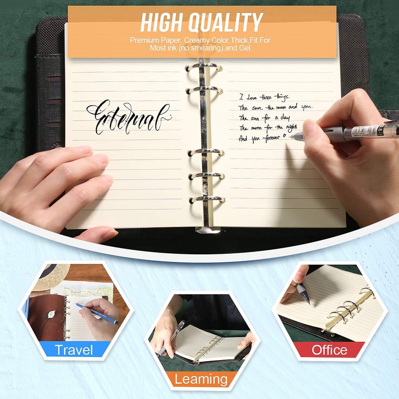 Purture Refill Lined Paper, Leather Journal Refills Lined, 6-Holes Inserts