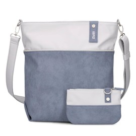 Zwei Jana J12 Women's Crossbody Bag 9 L Handbag Bi-Colour Canvas Style Matching Cosmetic Bag Extra Shoulder Strap & Lanyard, Shoulder Bag DIN A4 Suitable, Nubuk-sky