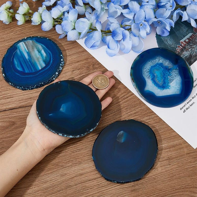 DICOSMETIC 4Pcs Natural Agate Coasters Stone Coasters Drinkware Bar Coasters
