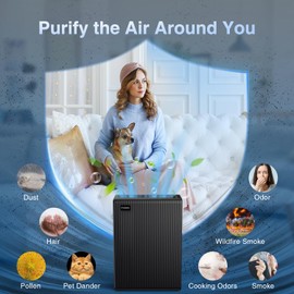 Air Purifiers for Home Large Room up to 1740ft², H13 HEPA Air Filter for Pets Hair Dander Smoke Pollen Dust, Ozone Free, Portable Air Purifiers for Bedroom Office Living Room, E-300L, White (Black)