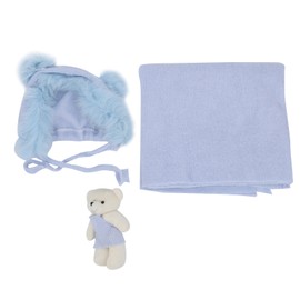 3pcs Baby Photography Props Soft Newborn Photo Blanket Doll Hat Costume for ToddlerLight Blue