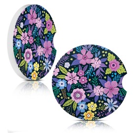 Car Coasters for Cup Holders, Car Cup Holder Coaster, Cute Car Accessories for Women Interior, 2PCS Cup Holder Coasters for Car, Anti Slip Rubber Cup Mat with A Finger Notch(Boho Flower)