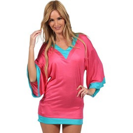 Ingear Sexy Color Block Tunic Fushia/Aqua-L