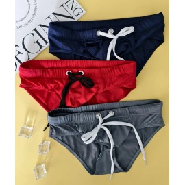 Unbranded Retro Polyester Men's Swim Briefs TRIO w/ Contoured Pouch. Size X-Large 36"-38"