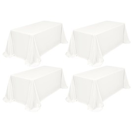 Showgeous 4 Pack Ivory Tablecloth 90 x 156 Inch, Rectangle Tablecloth for 8 Foot Table, Stain and Wrinkle Resistant Washable Polyester Table Cloth Cover for Wedding Dining Table Buffet Parties