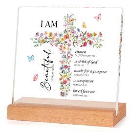 Encoink Baptism Gifts for Girl - Christian Home Desk Decor with Wooden Base, Christening Gifts for Girls, Goddaughter, Inspirational Religious Birthday Christian Gift for Women, Sister, Friend