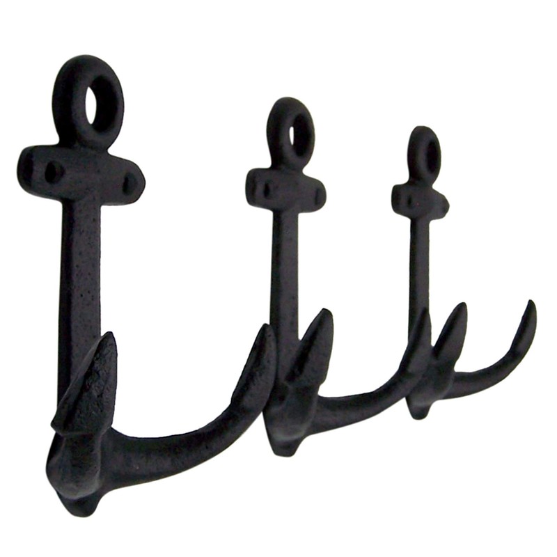 Wowser Nautical Cast Iron Ship Anchor Wall Hooks, 6 Inches,