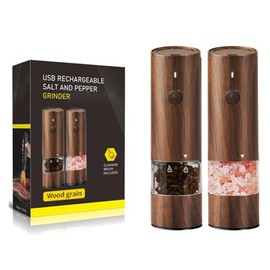 SOONHUA Electric Salt and Pepper Grinder Set, Rechargeable Salt and Pepper Shakers Set with Adjustable Coarseness, Automatic Salt Pepper Mill with LED Light, Transparent Chamber for Chili and Sea Salt
