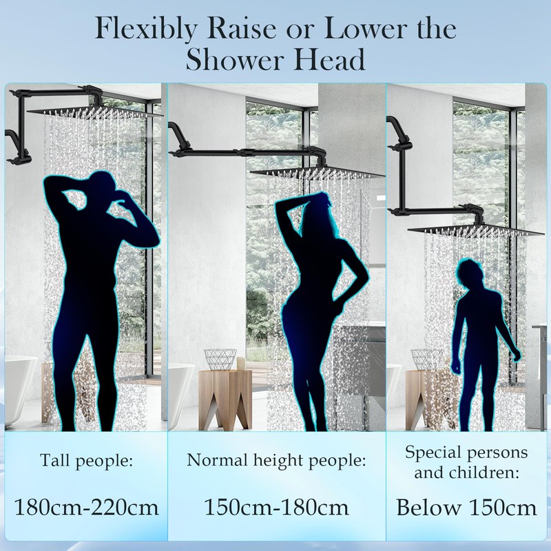 Rain Shower Head Extension Arm, 16 Inch Joint Metal Shower