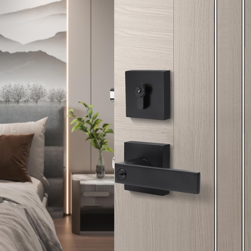 Brotima 2 Pack Keyed Entry Door Lever and Single Cylinder