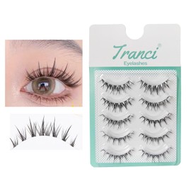 GRTUFOBA 5 Pairs 3D Natural Top Eyelashes Transparent Shaft Soft Core Ultra Light Soft Handmade False Eyelashes
