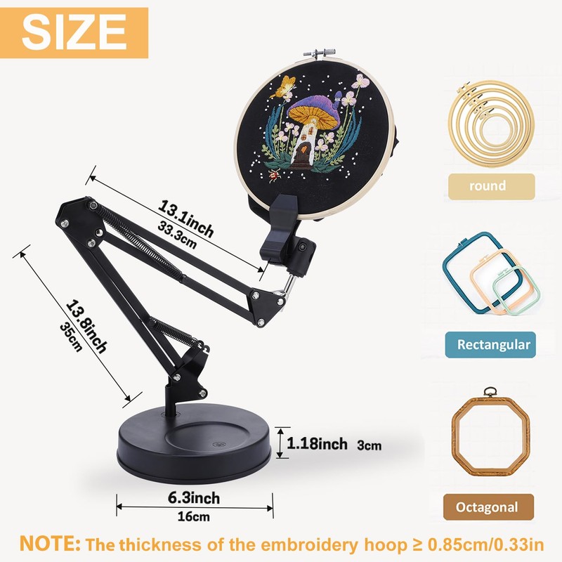 BERYA Embroidery Hoop Stand, Adjustable Embroidery Hoop Holder, Folding Metal
