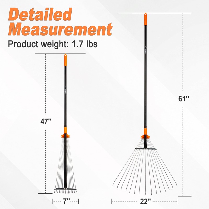 AgroPro Leaf Rake for Lawns, Adjustable Garden Rake for Leaves