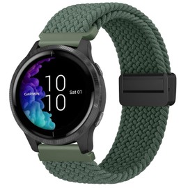 Elastic Strap for Garmin Venu SQ/Sq 2 Music Strap/Venu 2 Plus/Vivoactive 3/3 Music Strap, Stretchy Adjustable Nylon Loop Braided Replacement Strap Women Men (Green)