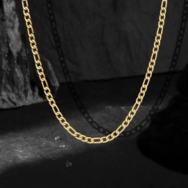 ilasif Stainless Steel/Gold Plated Figaro Chain Necklace for Men, Stainless Steel Necklace 20 Inch with Lobster Clasp, Jewelry Gifts for Men Teens Birthday Valentines Day Christmas Graduation (Gold)