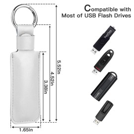 CaSZLUTION Microfiber Leather USB Flash Drive Case - Anti Lost USB Holder Protective Cover with Keychain, Small Portable Storage Carrying Case in White