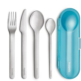 KUPPELS Cutlery To Go | Matte Stainless Steel | 5 Pieces | In Practical Transport Case | Cutlery Set for On the Go | Lightweight Picnic & Outdoor Cutlery | For School, Train and Leisure