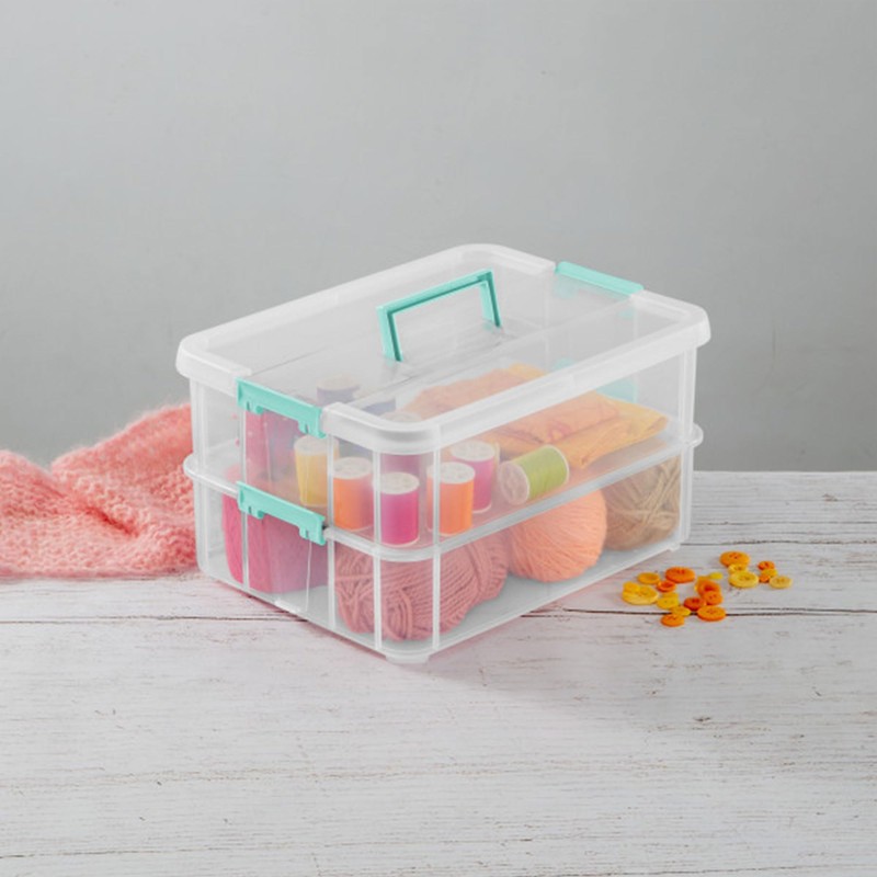 Sterilite Stack and Carry 2 Layer Handle Box, Stackable Plastic