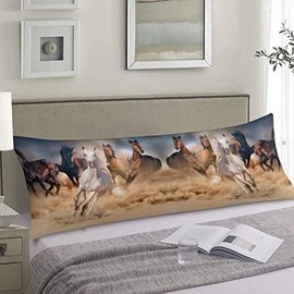 AIMSTONG Horses Body Pillow Cover Horse Herd Run in Desert Sand Storm Against Dramatic Sky Long Case Protector with Zipper Decorative Soft Large Cases Covers Cushion for Bed,Home Gift 20''x54''