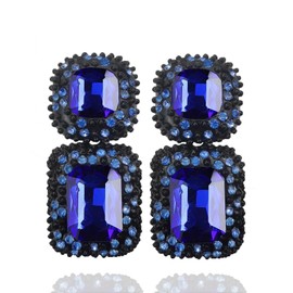 VANGETIMI Black Crystal Statement Drop Earrings Fashion Rhinestone Rectangle Dangle Earrings Evening Prom Pageant Party Earrings for Women