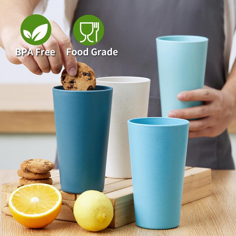 Hlukana Wheat Straw Cups Set of 8, 20 oz Unbreakable
