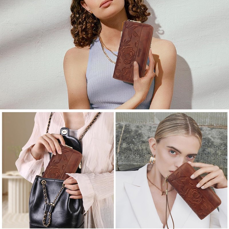 Blucoay Real Leather Womens Wallet,RFID Blocking Long Wallet For Women